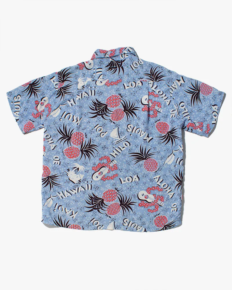 Japanese Repro Shirt, Aloha Short Sleeve, Sun Surf Brand, Blue and Red Pineapples - S sold by Kiriko product image thumbnail 3