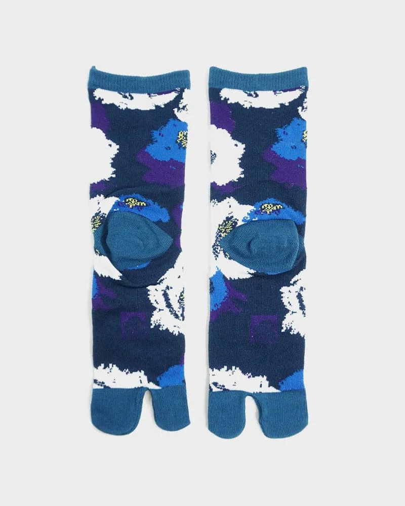 Wa Modern, Tabi Socks, Crew, Abstract Tsubaki, Navy and Teal - (S/M) sold by Kiriko product image thumbnail 3