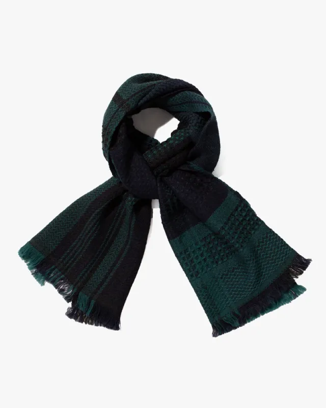 Kobo Oriza Scarf, Multi-Pattern Weave, Teal and Navy sold by Kiriko