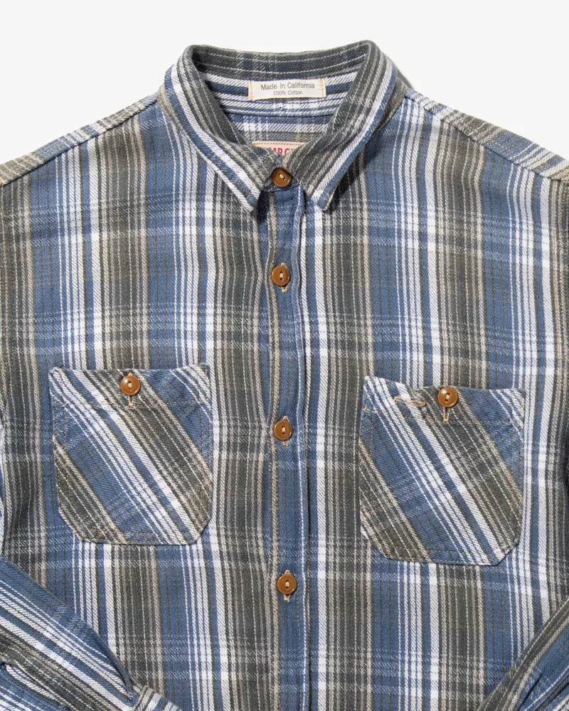 Japanese Repro Brushed Cotton Flannel, Sugar Cane, Blue and Green with Grey and White Accents - S/M sold by Kiriko product image thumbnail 2