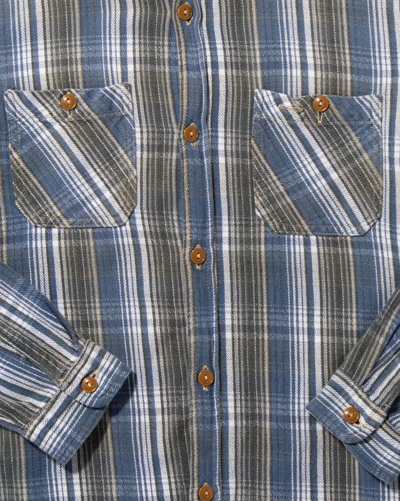 Japanese Repro Brushed Cotton Flannel, Sugar Cane, Blue and Green with Grey and White Accents - S/M sold by Kiriko product image thumbnail 3