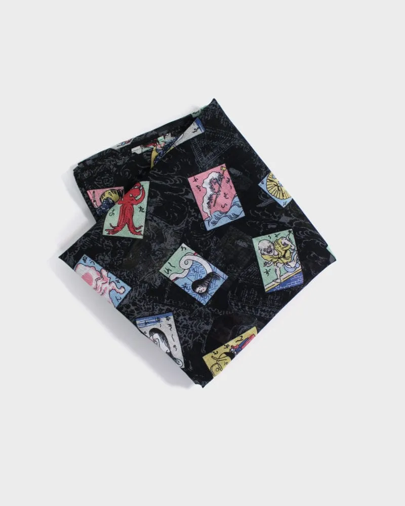 Japanese Handkerchief, Yokai Collectible Cards, Black sold by Kiriko