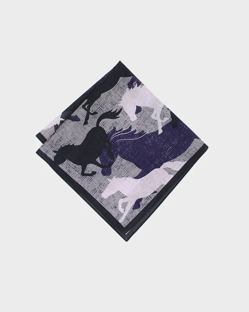 Japanese Handkerchief, Classic, Purple Horses sold by Kiriko