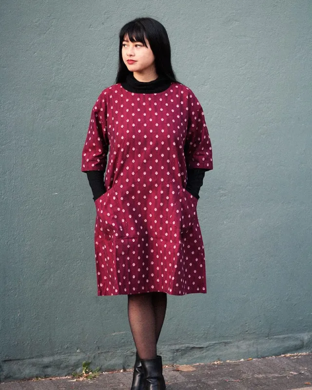ToK Pocket Dress, Oversized A-Line, Red with Polka Dots sold by Kiriko