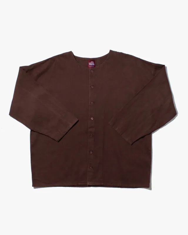 Wa-Modern Herringbone Button Down Tunic Shirt- Brown sold by Kiriko