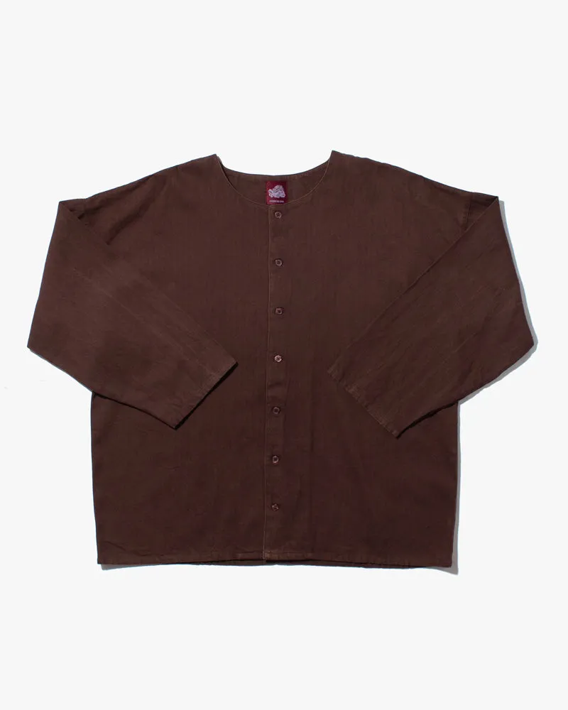 Wa-Modern Herringbone Button Down Tunic Shirt- Brown sold by Kiriko