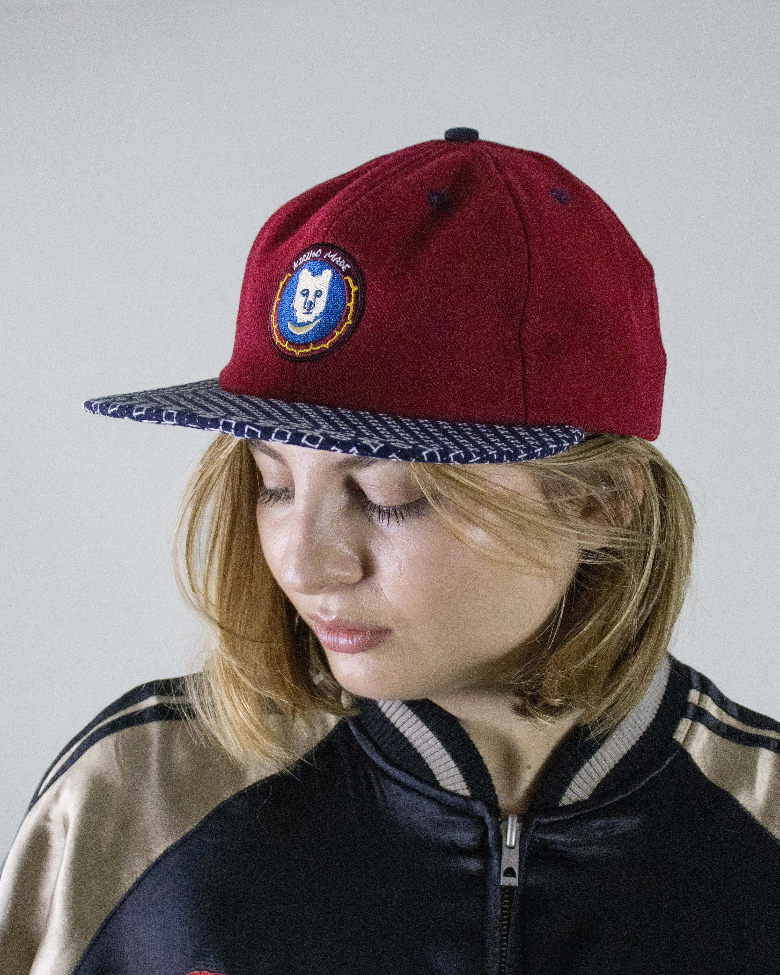 Kiriko Original Cap, 6-Panel, Indigo Sashiko, Cardinal with Kuma Patch sold by Kiriko product image thumbnail 2