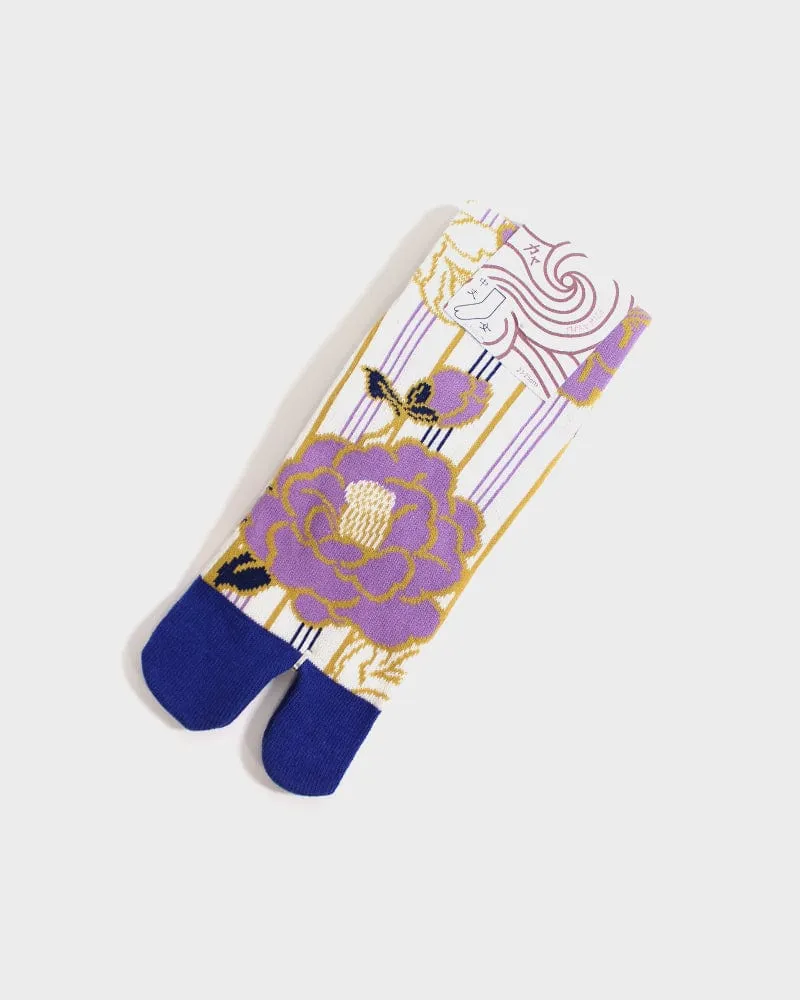 Wa Modern, Tabi Socks, Crew, Shima Tsubaki, Cream and Lavender - (S/M) sold by Kiriko