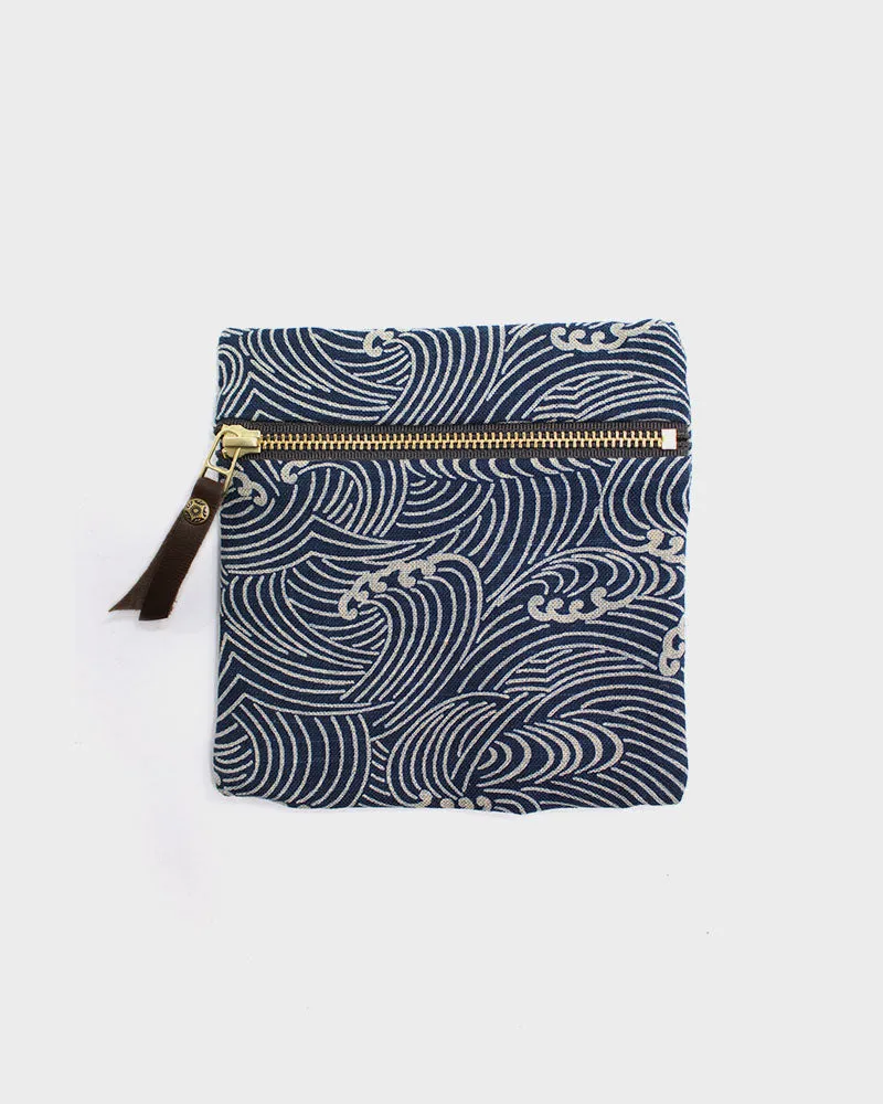 Kiriko Original, Flat Zipper Pouch, Small, Indigo Nami sold by Kiriko