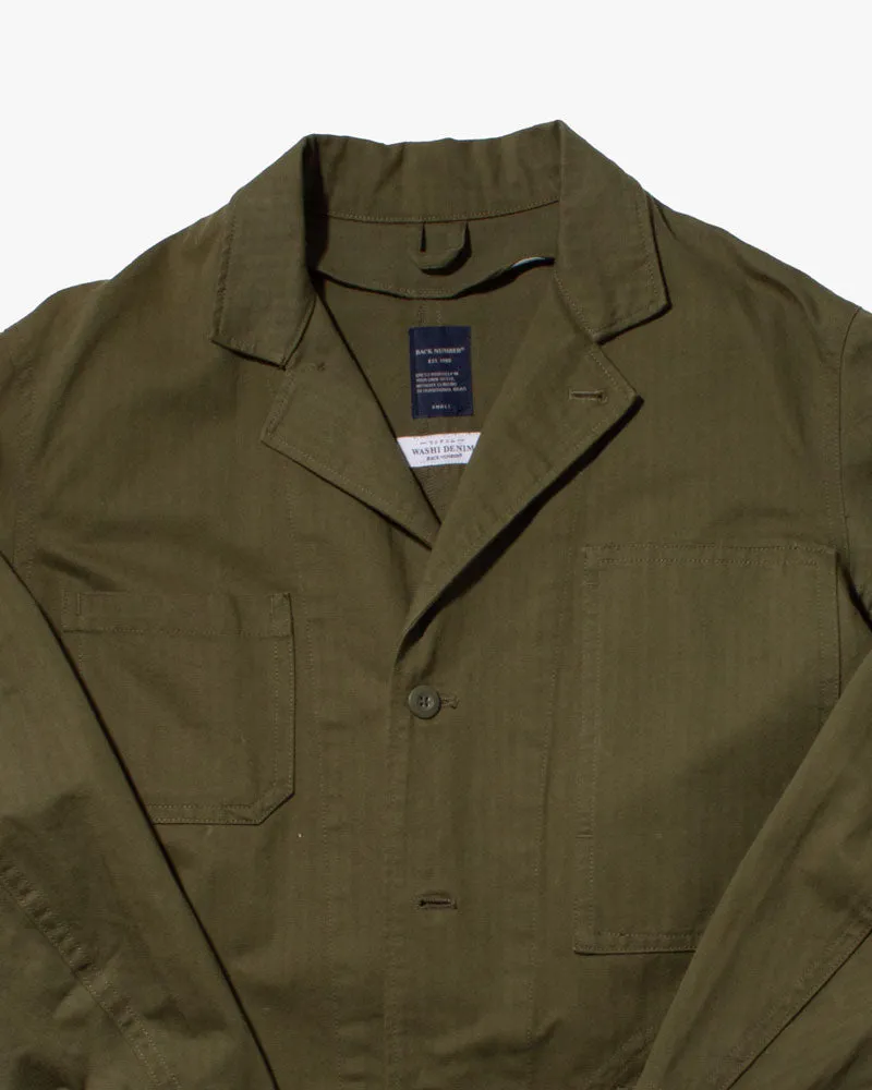 Japanese Repro Herringbone Coverall, Back Number Brand, Olive- S sold by Kiriko product image thumbnail 2