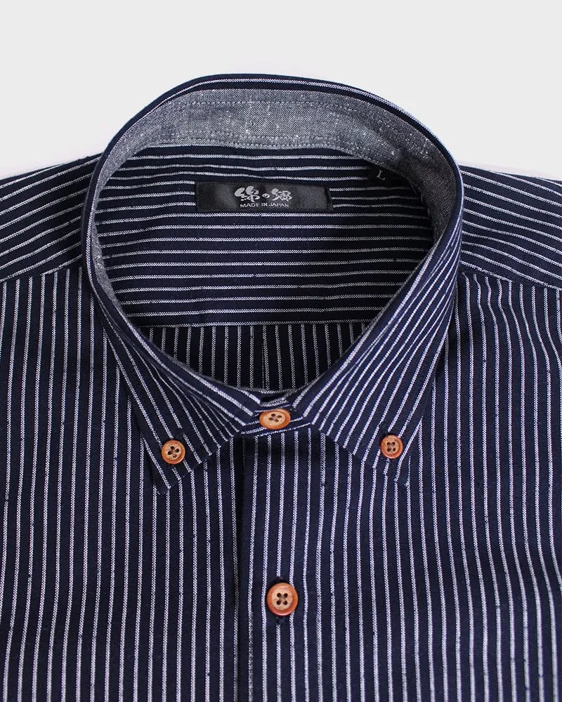 ToK Shirt, Long Sleeve Button-Up, Indigo with White Shima sold by Kiriko product image thumbnail 2