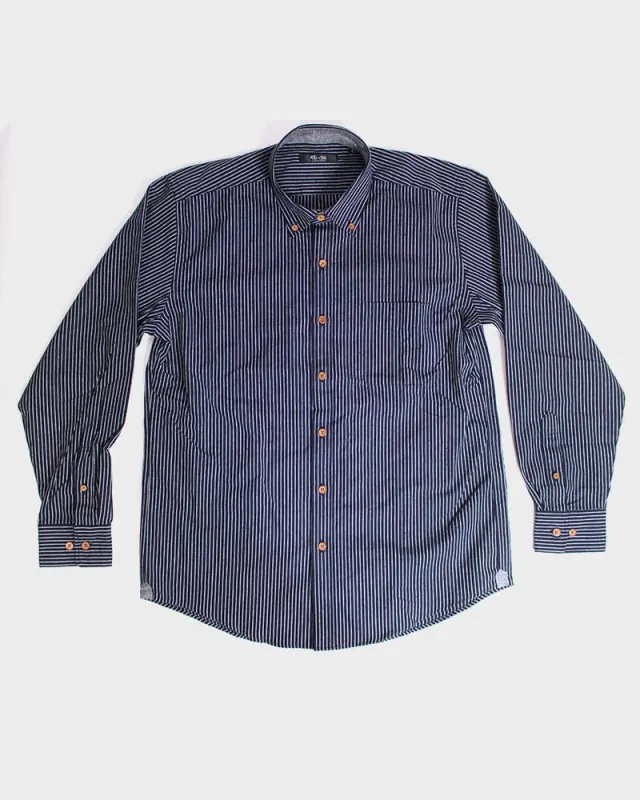 ToK Shirt, Long Sleeve Button-Up, Indigo with White Shima sold by Kiriko