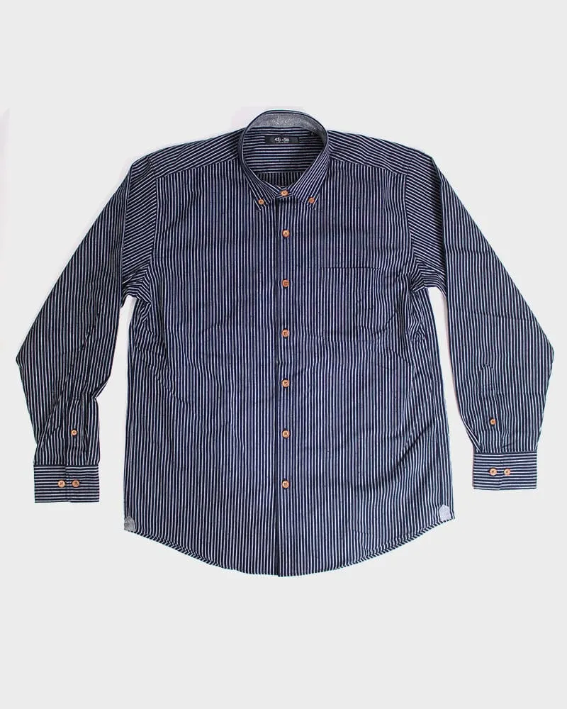 ToK Shirt, Long Sleeve Button-Up, Indigo with White Shima sold by Kiriko