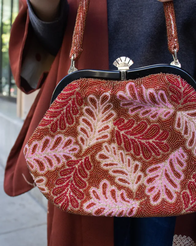Vintage Bag, Purse, Beaded, Red and Coral Foliage sold by Kiriko
