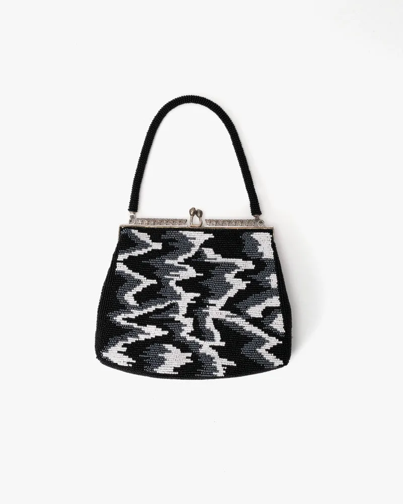 Vintage Bag, Purse, Beaded, Black Abstract Clouds sold by Kiriko