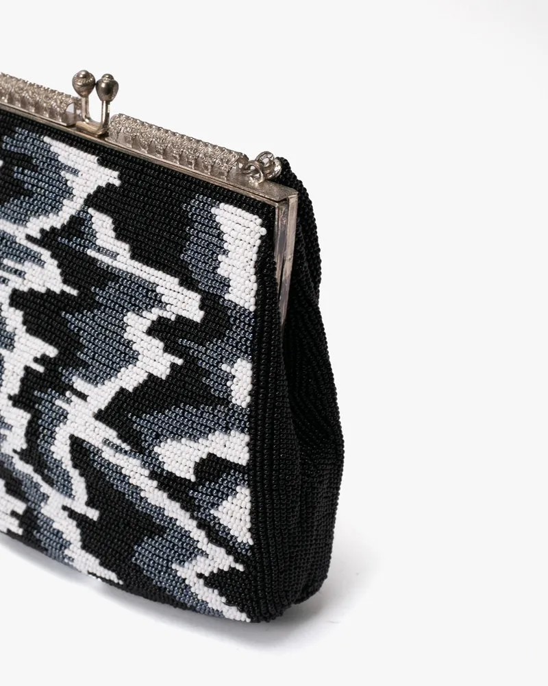 Vintage Bag, Purse, Beaded, Black Abstract Clouds sold by Kiriko product image thumbnail 5