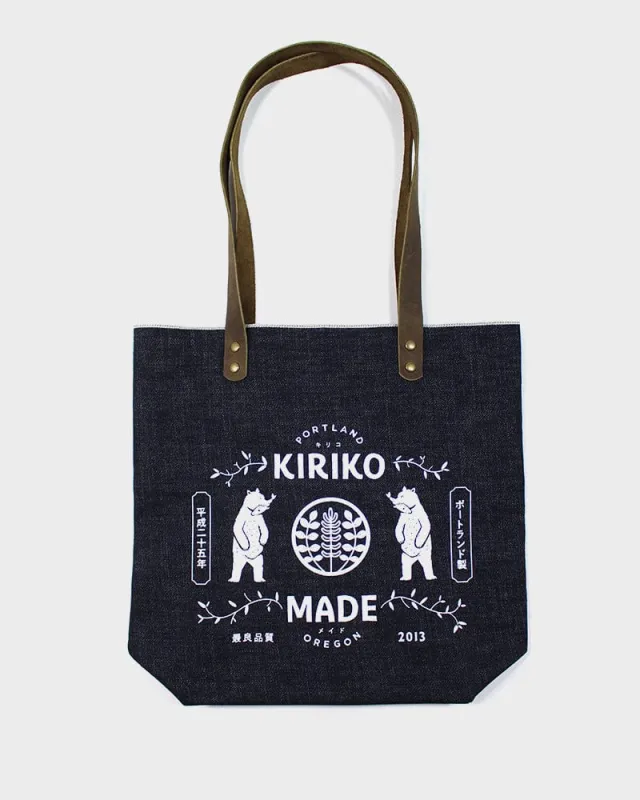 Kiriko Original Tote, Small, Selvedge Denim, Indigo Bear sold by Kiriko