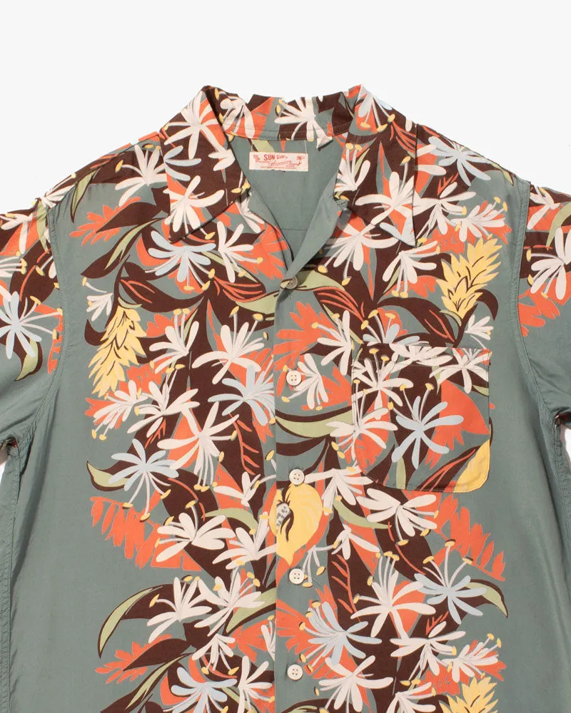 Japanese Repro Shirt, Aloha Short Sleeve, Sun Surf Brand, Green with Flowers - S sold by Kiriko product image thumbnail 2