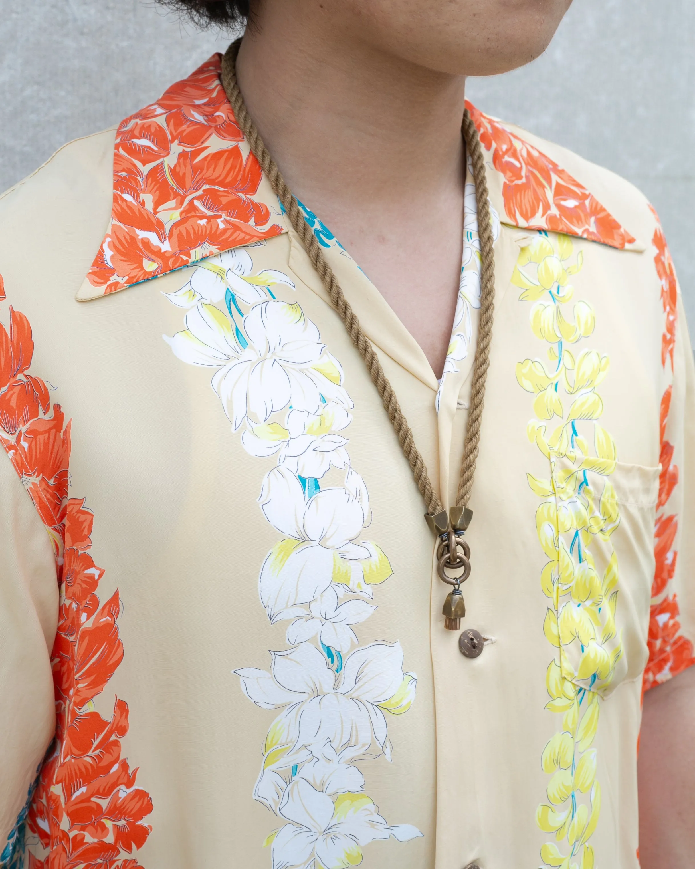 Japanese Repro Shirt, Aloha Short Sleeve, Sun Surf Brand, Cream and Orange Floral - M sold by Kiriko product image thumbnail 2