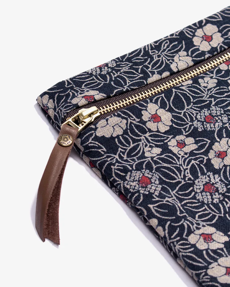 Flat Medium Zipper Pouch, Indigo Small Tsubaki sold by Kiriko product image thumbnail 4