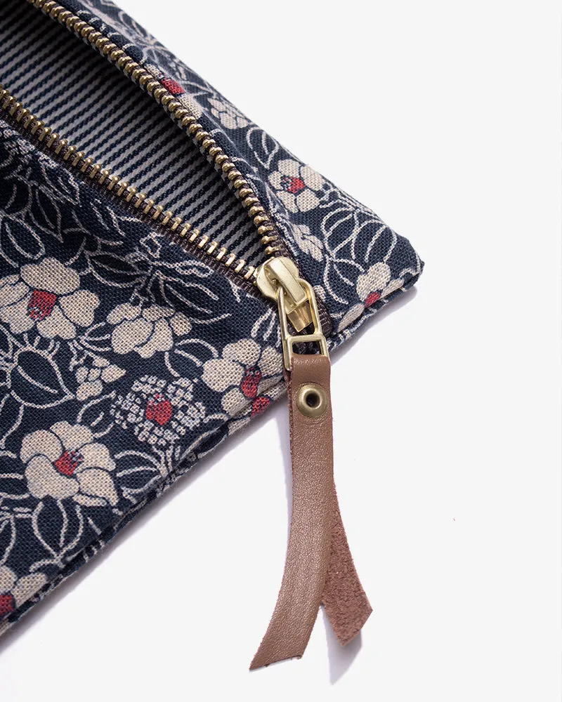 Flat Medium Zipper Pouch, Indigo Small Tsubaki sold by Kiriko product image thumbnail 5