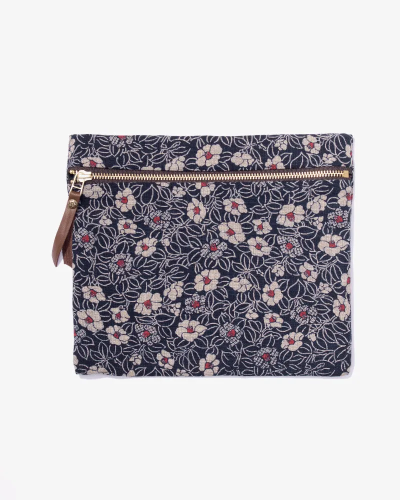 Flat Medium Zipper Pouch, Indigo Small Tsubaki sold by Kiriko product image thumbnail 2