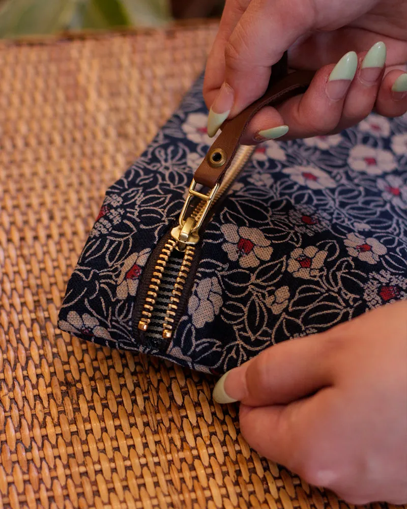 Flat Medium Zipper Pouch, Indigo Small Tsubaki sold by Kiriko