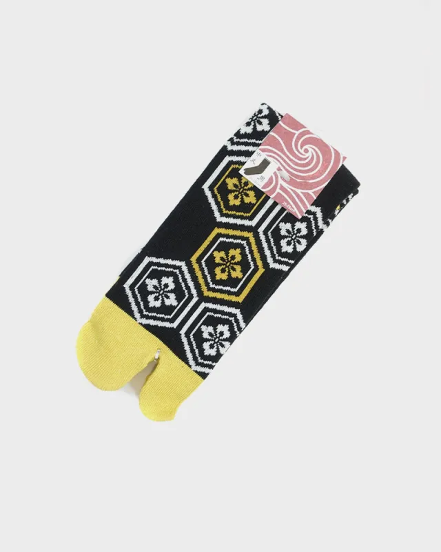 Wa Modern, Tabi Socks, Crew, Kikkou, Black and Yellow - (M/L) sold by Kiriko