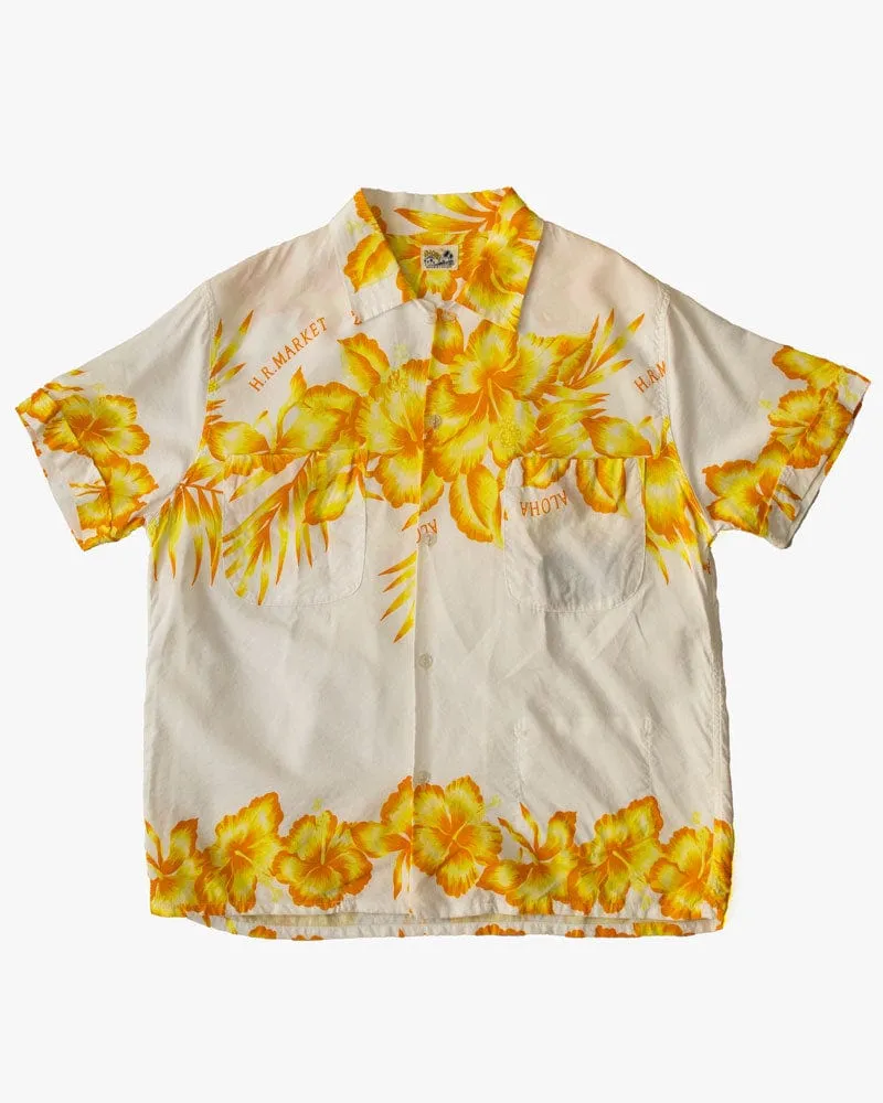 Japanese Repro Shirt, Aloha Short Sleeve, Seilin Brand, Orange Floral - S sold by Kiriko