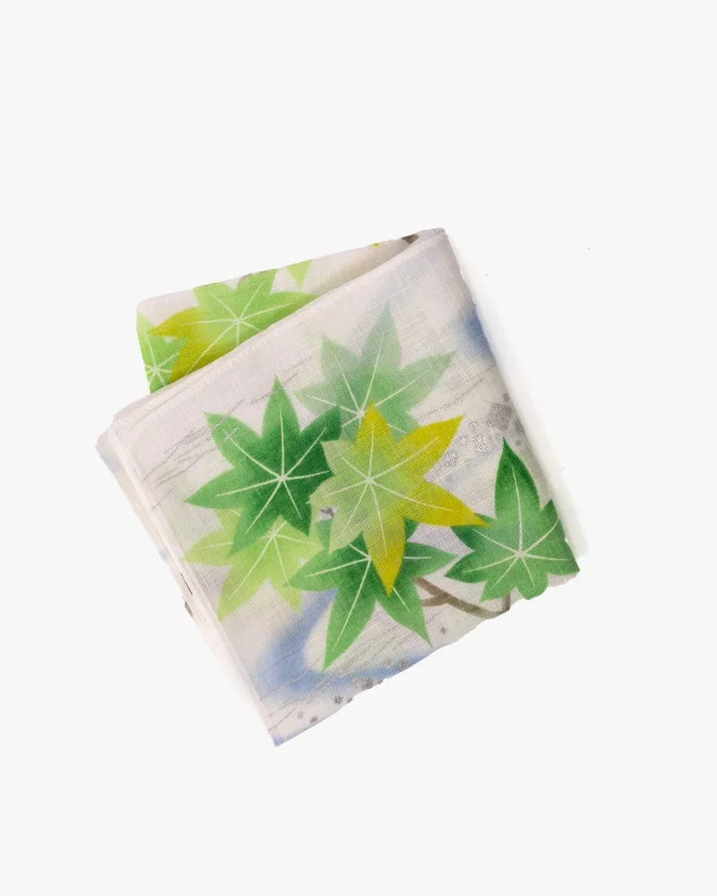 Japanese Handkerchief, Classic, Taisho-Roman, Green Momiji sold by Kiriko