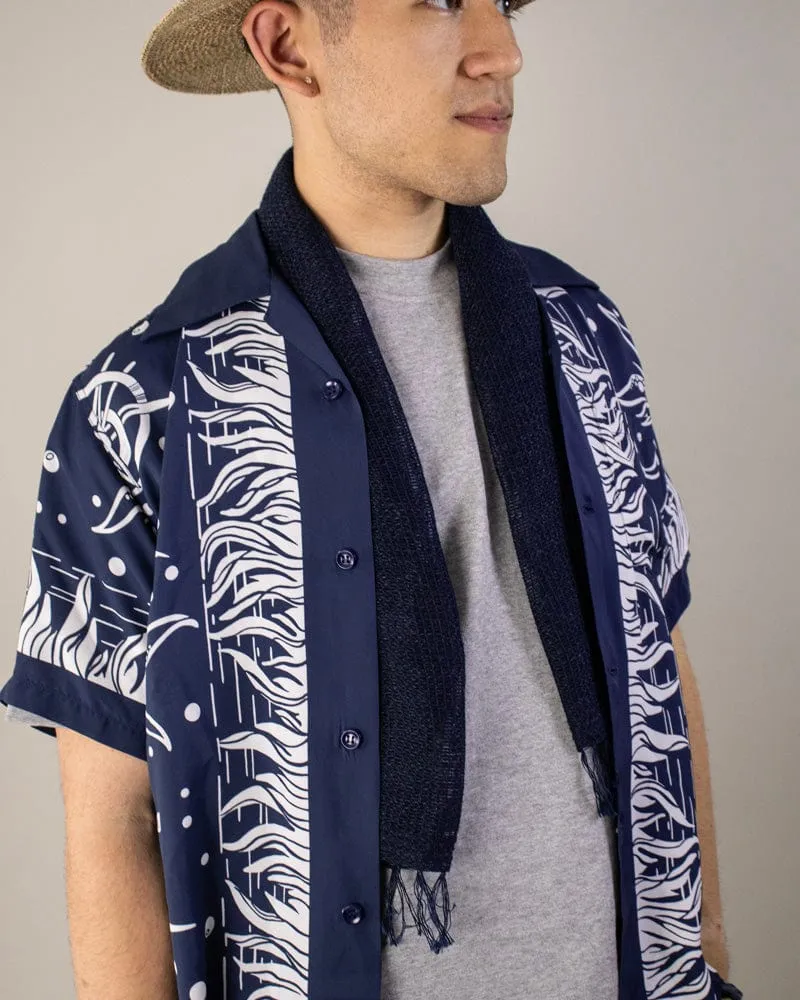 Kobo Oriza Scarf, Open Weave Rami, Navy sold by Kiriko