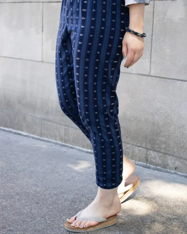 ToK Monpe Pants, Women's, Shades of Blue with Fish and Wide Shima sold by Kiriko