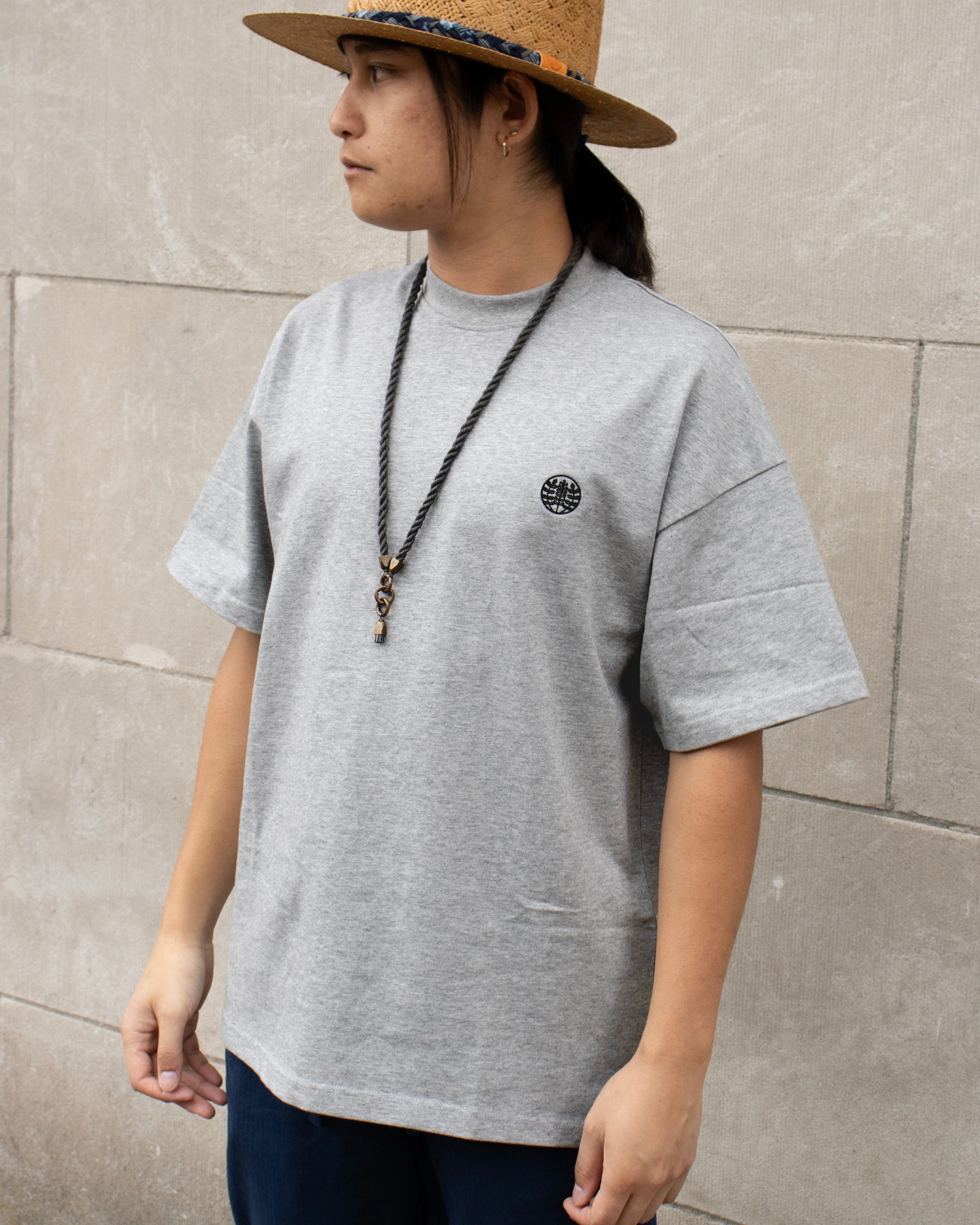 Kiriko Original Oversized Tee, 8oz Cotton, Gray with Black Embroidery sold by Kiriko