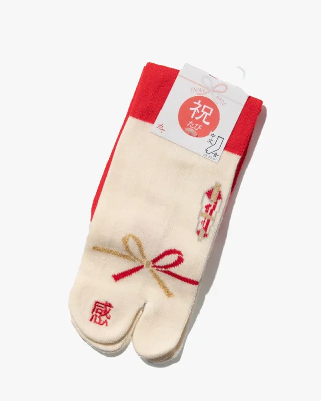 Wa Modern, Tabi Socks, Crew, Red and White Gift Bow sold by Kiriko