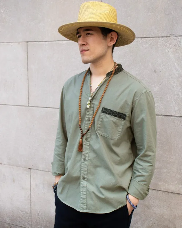Kiriko Original Shirt, Long Sleeve Button-Up, Mandarin Collar, Tokusa Karakusa sold by Kiriko