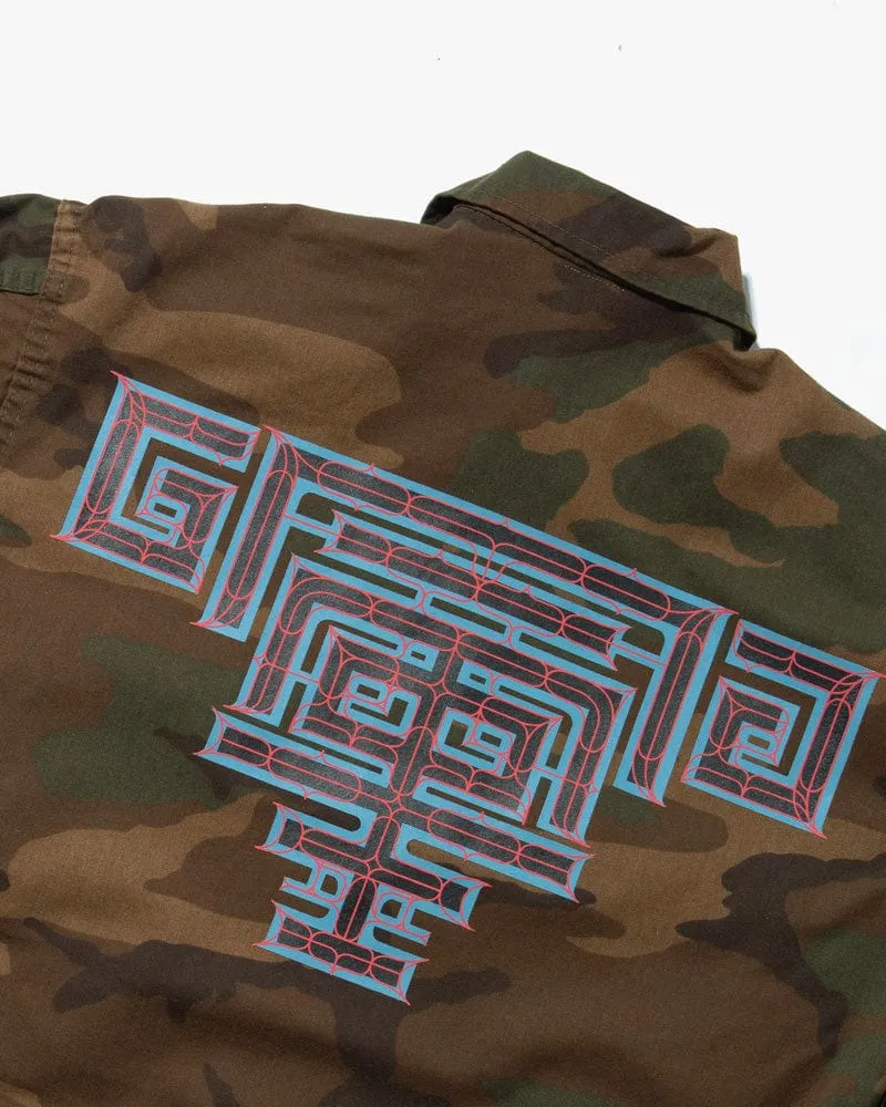 Kiriko Custom, Printed Military Jacket, Ainu, Camo, Orange Citrine sold by Kiriko