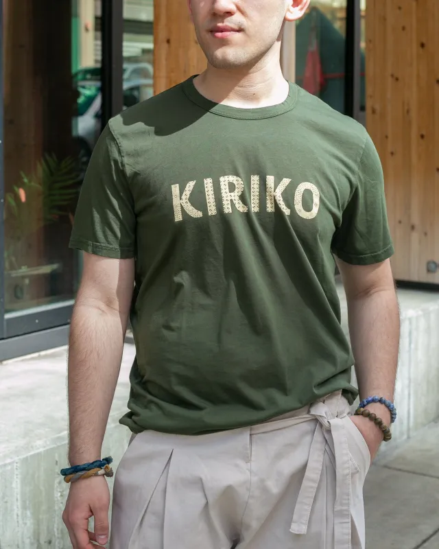 Kiriko Original Tee, 6oz Cotton, Printed Katazome, Semamori Embroidery, Green with Natural sold by Kiriko