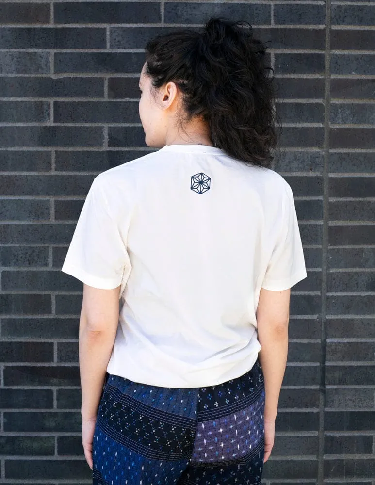 Kiriko Original Tee, 6oz Cotton, Printed Katazome, Semamori Embroidery, White with Navy sold by Kiriko product image thumbnail 3