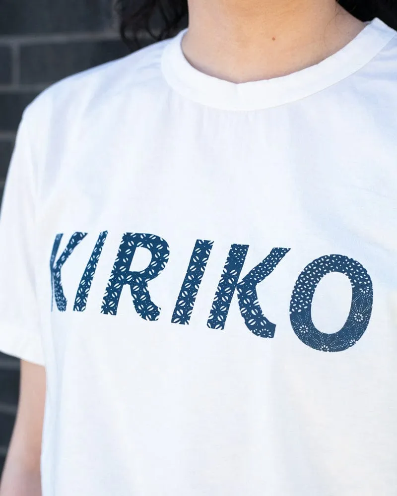 Kiriko Original Tee, 6oz Cotton, Printed Katazome, Semamori Embroidery, White with Navy sold by Kiriko
