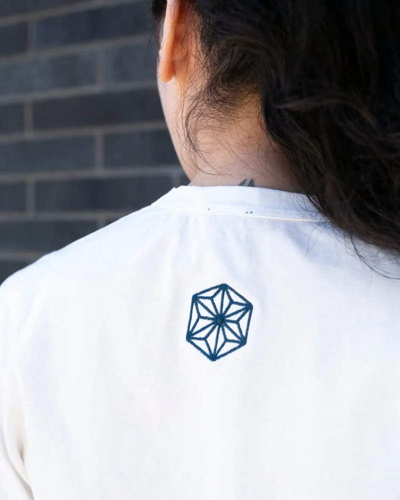 Kiriko Original Tee, 6oz Cotton, Printed Katazome, Semamori Embroidery, White with Navy sold by Kiriko product image thumbnail 4