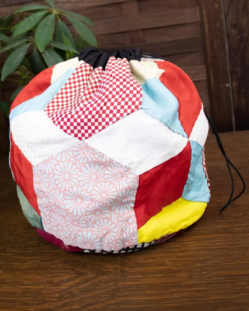 Vintage Bag, Kinchaku, Reversible Colorful Patchwork and Stripes sold by Kiriko product image thumbnail 2