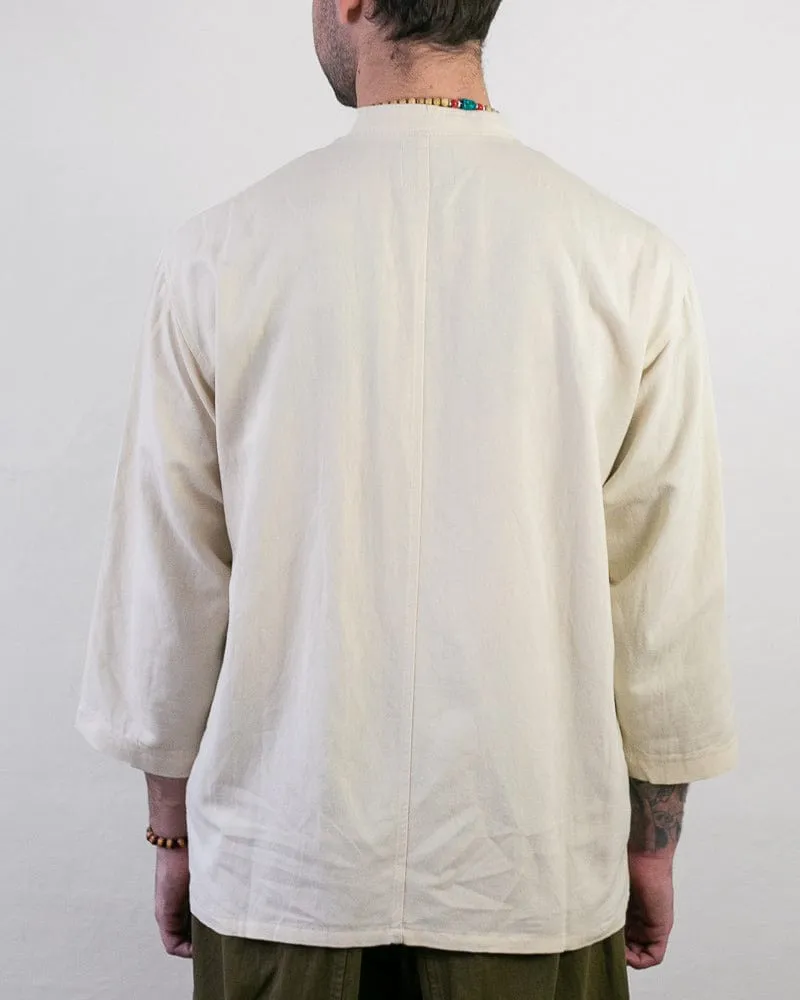 Wa-Modern Shirt, Long Sleeve Button-Up, Mandarin Collar, Cream sold by Kiriko product image thumbnail 3