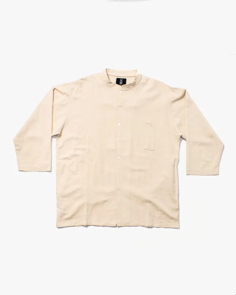 Wa-Modern Shirt, Long Sleeve Button-Up, Mandarin Collar, Cream sold by Kiriko product image thumbnail 4