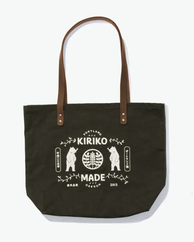 Kiriko Original Tote, Large, Canvas, Olive Bear sold by Kiriko