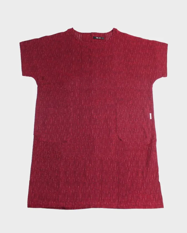 ToK Pocket Dress, Oversized, Red with Faded Shima made by Kiriko
