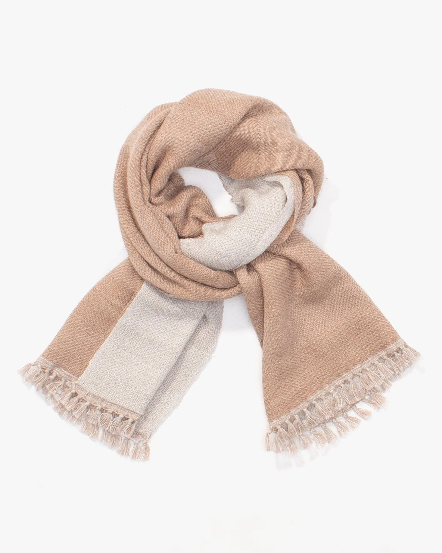 Kobo Oriza Shawl, Multifunctional, Wool, Light Brown and Cream sold by Kiriko