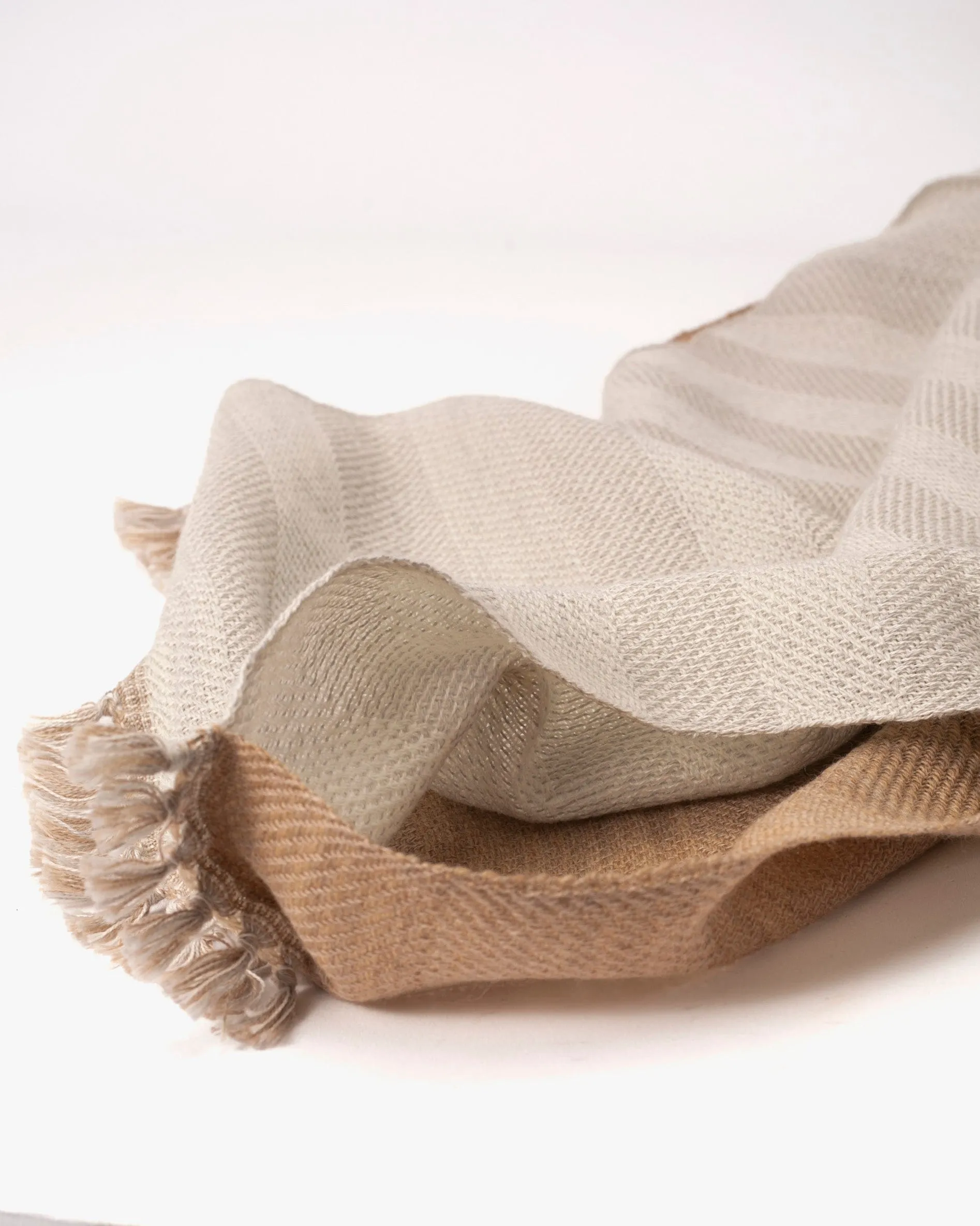 Kobo Oriza Shawl, Multifunctional, Wool, Light Brown and Cream sold by Kiriko product image thumbnail 5