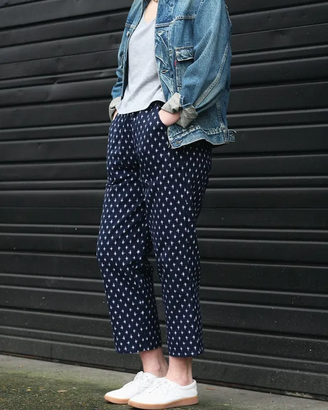 ToK Pants, Kasuri Indigo with White Jyuji sold by Kiriko