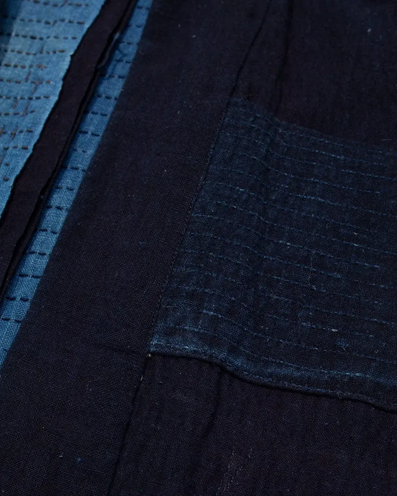 Vintage Noragi Vest, Reversible Boro, Fully Sashiko Stitched, Dark and Washed Indigo sold by Kiriko product image thumbnail 5