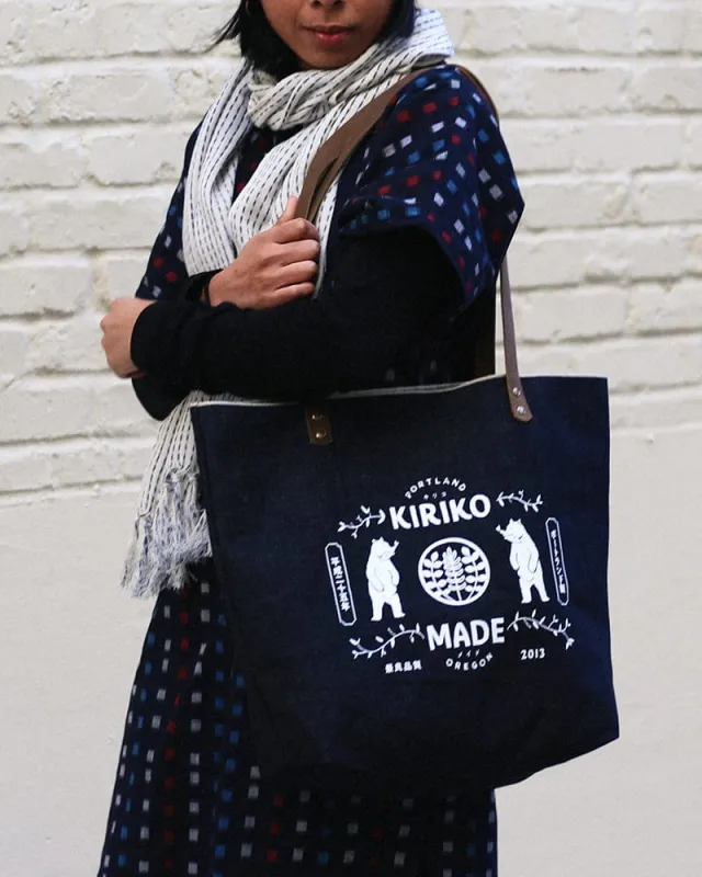 Kiriko Original Tote, Large, Selvedge Denim, Indigo Bear sold by Kiriko